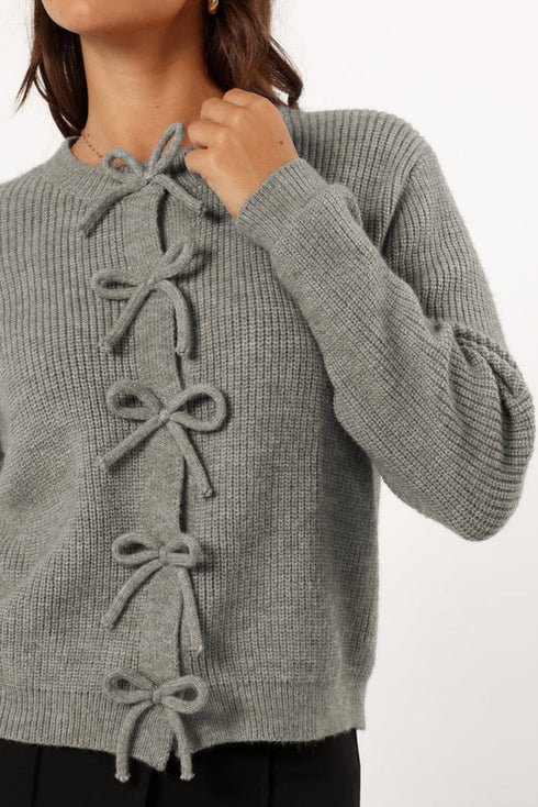 Ribbed Knit Tie Front Bow Detail Cardigan