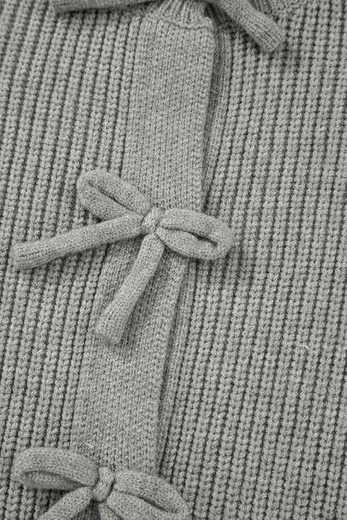 Ribbed Knit Tie Front Bow Detail Cardigan