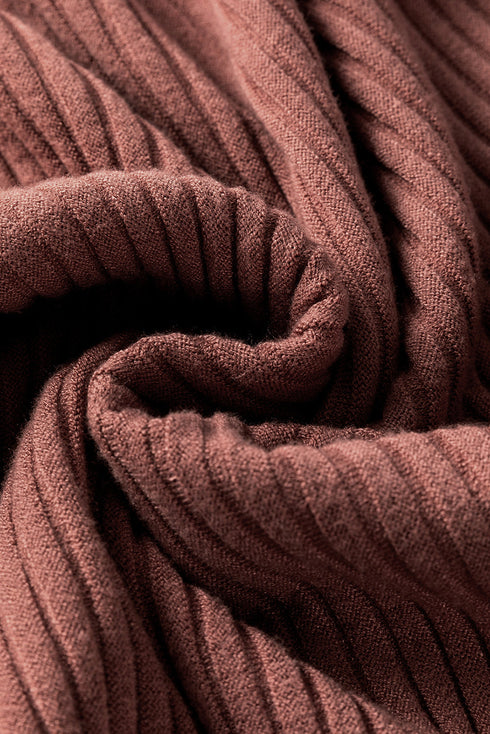 Ribbed Knit Turtleneck Drop Shoulder Tunic Sweater