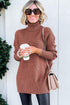 Ribbed Knit Turtleneck Drop Shoulder Tunic Sweater