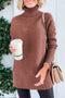 Ribbed Knit Turtleneck Drop Shoulder Tunic Sweater