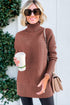 Ribbed Knit Turtleneck Drop Shoulder Tunic Sweater