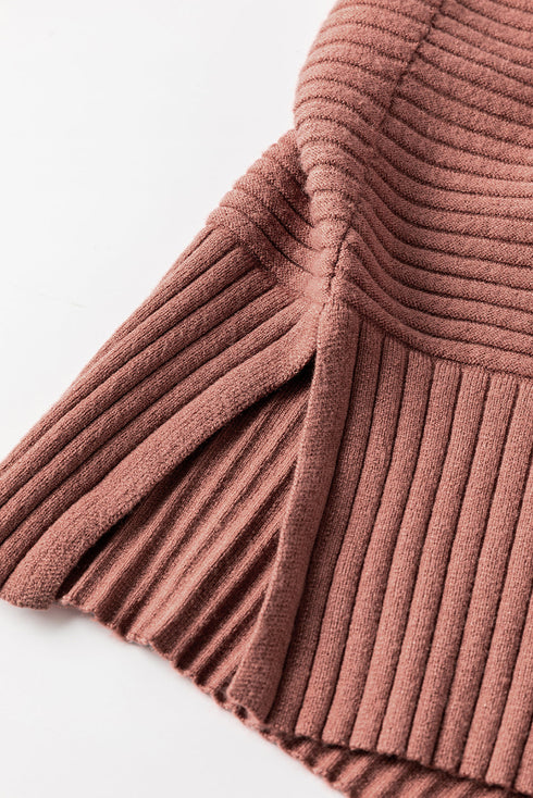 Ribbed Knit Turtleneck Drop Shoulder Tunic Sweater