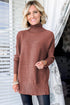 Ribbed Knit Turtleneck Drop Shoulder Tunic Sweater
