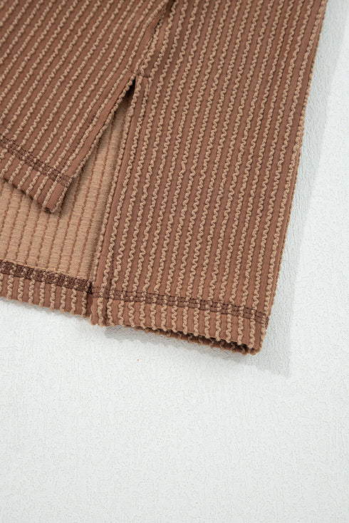 Ribbed Knit Twist Front Exposed Seam Long Sleeve Top