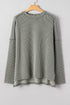 Ribbed Knit Twist Front Exposed Seam Long Sleeve Top