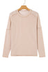 Ribbed Knit Twist Front Exposed Seam Long Sleeve Top
