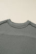 Ribbed Knit Twist Front Exposed Seam Long Sleeve Top