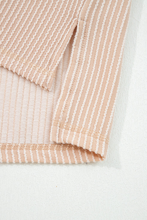 Ribbed Knit Twist Front Exposed Seam Long Sleeve Top