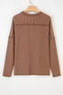 Ribbed Knit Twist Front Exposed Seam Long Sleeve Top