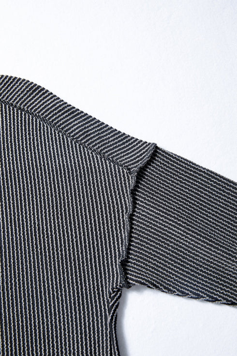 Ribbed Knit Twist Front Exposed Seam Long Sleeve Top
