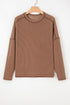 Ribbed Knit Twist Front Exposed Seam Long Sleeve Top