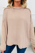 Ribbed Knit Twist Front Exposed Seam Long Sleeve Top