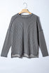 Ribbed Knit Twist Front Exposed Seam Long Sleeve Top