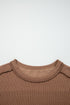 Ribbed Knit Twist Front Exposed Seam Long Sleeve Top