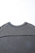 Ribbed Knit Twist Front Exposed Seam Long Sleeve Top