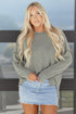 Ribbed Knit Twist Front Exposed Seam Long Sleeve Top