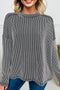 Ribbed Knit Twist Front Exposed Seam Long Sleeve Top