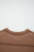 Ribbed Knit Twist Front Exposed Seam Long Sleeve Top