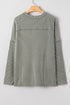 Ribbed Knit Twist Front Exposed Seam Long Sleeve Top