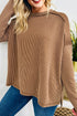 Ribbed Knit Twist Front Exposed Seam Long Sleeve Top