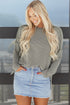 Ribbed Knit Twist Front Exposed Seam Long Sleeve Top