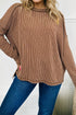 Ribbed Knit Twist Front Exposed Seam Long Sleeve Top