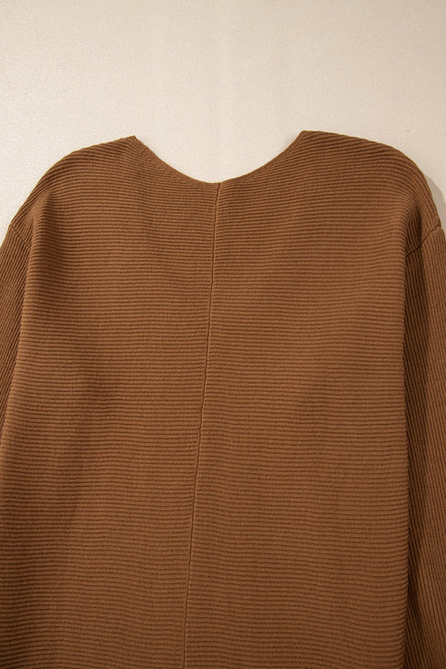 Ribbed Knit V Neck Balloon Sleeve Sweater