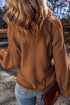 Ribbed Knit V Neck Balloon Sleeve Sweater