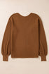 Ribbed Knit V Neck Balloon Sleeve Sweater