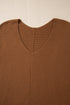 Ribbed Knit V Neck Balloon Sleeve Sweater