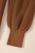 Ribbed Knit V Neck Balloon Sleeve Sweater