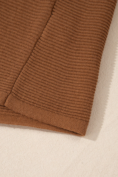 Ribbed Knit V Neck Balloon Sleeve Sweater