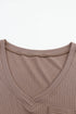 Ribbed Knit V Neck Long Sleeve Patch Pocket Top
