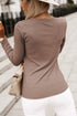Ribbed Knit V Neck Long Sleeve Patch Pocket Top