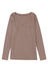 Ribbed Knit V Neck Long Sleeve Patch Pocket Top