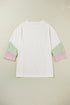 Ribbed Knit V Neck Quarter Sleeve Paneled Top
