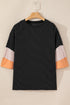 Ribbed Knit V Neck Quarter Sleeve Paneled Top