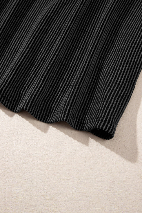 Ribbed Knit V Neck Quarter Sleeve Paneled Top