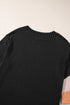 Ribbed Knit V Neck Quarter Sleeve Paneled Top