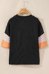 Ribbed Knit V Neck Quarter Sleeve Paneled Top