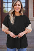 Ribbed Knit V Neck Quarter Sleeve Paneled Top