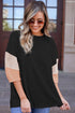 Ribbed Knit V Neck Quarter Sleeve Paneled Top
