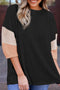Ribbed Knit V Neck Quarter Sleeve Paneled Top