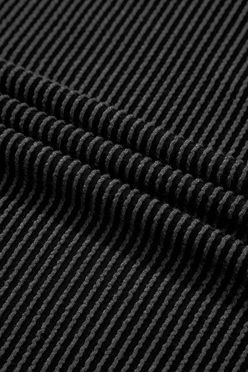 Ribbed Knit V Neck Quarter Sleeve Paneled Top