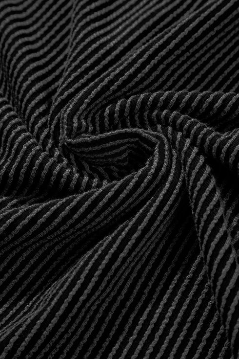 Ribbed Knit V Neck Quarter Sleeve Paneled Top