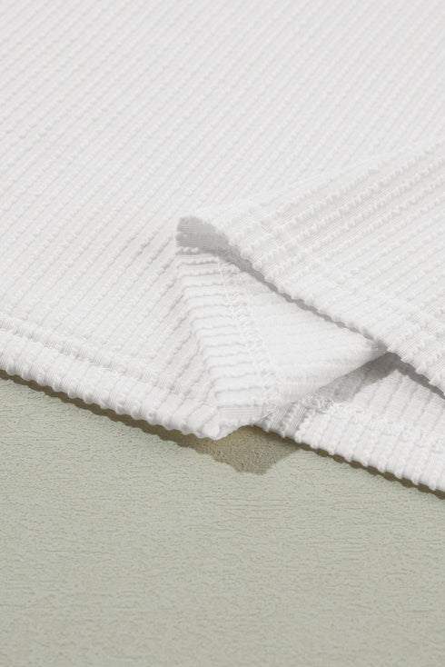 Ribbed Knit V Neck Quarter Sleeve Paneled Top