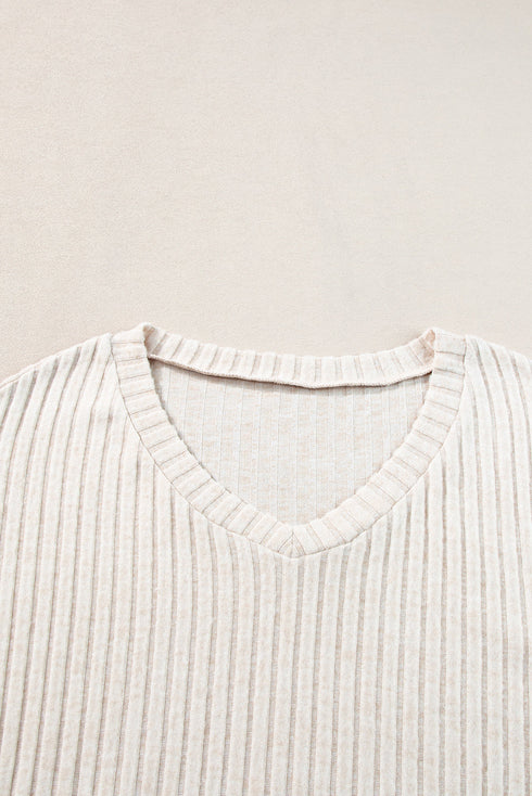 Ribbed Knit Wide Leg Slouchy Two Piece Loungewear