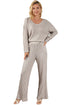 Ribbed Knit Wide Leg Slouchy Two Piece Loungewear