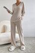 Ribbed Knit Wide Leg Slouchy Two Piece Loungewear